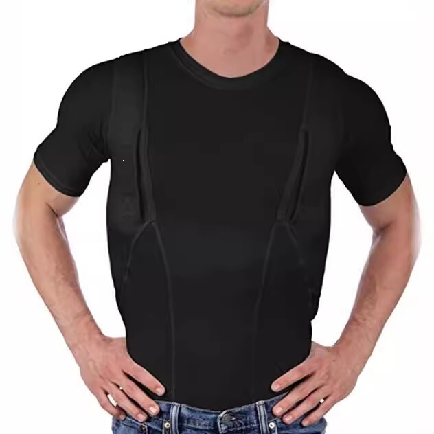 2026 Cross-Border European and American Men's Tactical High-Elastic T-Shirt with Hidden Gun Holster