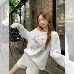 かわいい子犬怠惰なオフショルダー日焼け止めブラウス Tシャツ女性の夏の新しい斜め肩大きなネックライン薄いトップスーパー 80