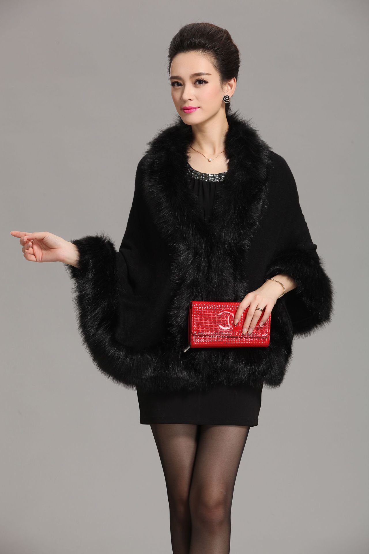 new  fox fur shawl cape large size women's knitted cardigan jacket_voghion.com
