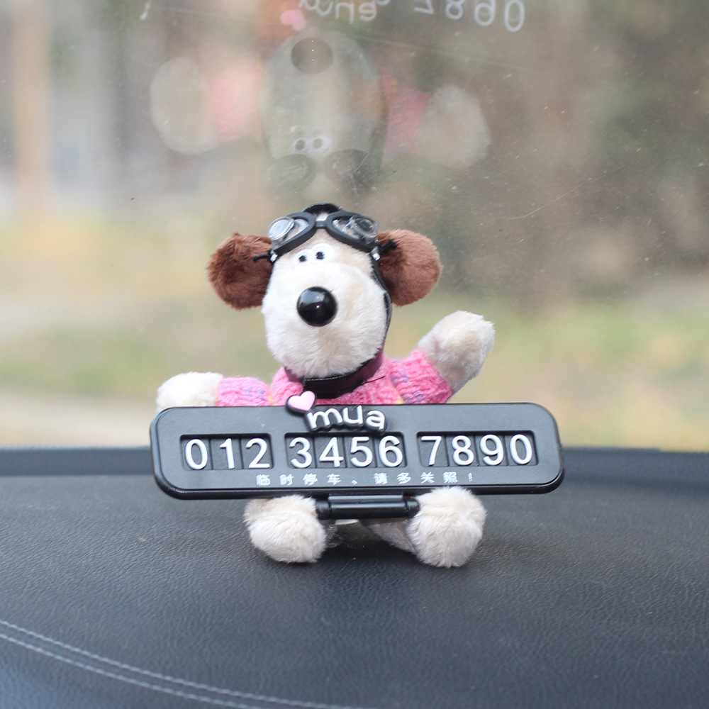 Número de estacionamiento temporal del automóvil placa luminosa del teléfono del automóvil del automóvil del automóvil del automóvil del automóvil del perro de peluche lindo adorno del automóvil femenino
