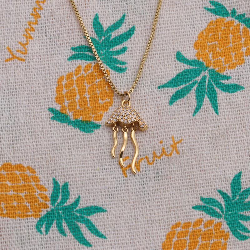 Copper zircon jellyfish necklace marine series jewelry new fashion simple clavicle chain sweater cha