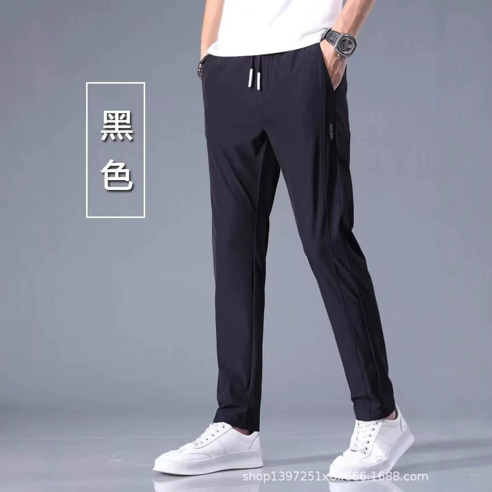 Спорт быстрый сухой мужской шелк летние тонкие повседневные брюки, свободные прямые посадки