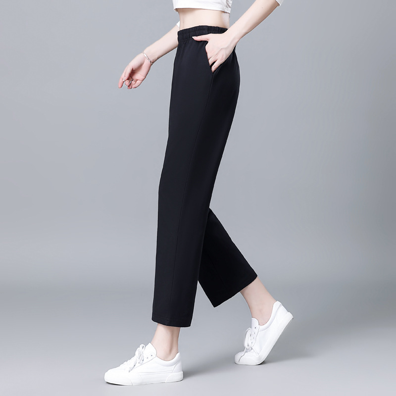 Summer Cropped Pants for Women, Thin Cotton Breathable Casual Pants, Straight Loose High-Waisted with a Relaxed Drape
