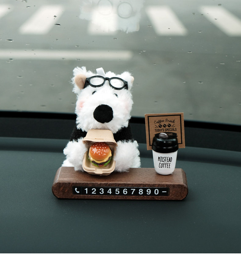 West Highland Cute Car Temporary Parking Number Plate, Car Decoration Accessory