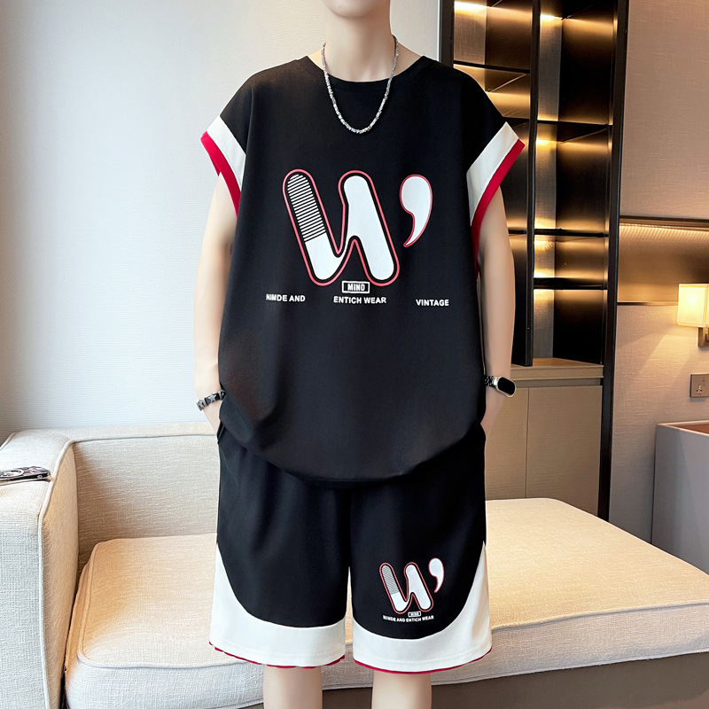 Sleeveless Suit Men's New Summer Casual Sports Breathable Two-Piece Set Trendy Loose Youth Handsome Set