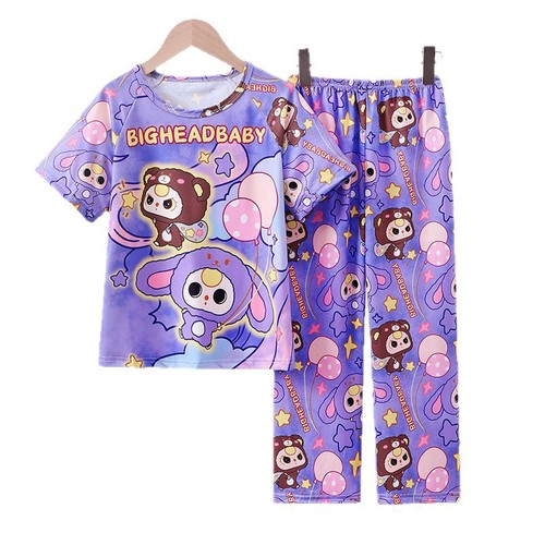Boy's Spring and Summer Pajamas for Girls 2025 Short Sleeve Long Pants Thin for Boys and Middle Children Home Clothes for Outside Wear