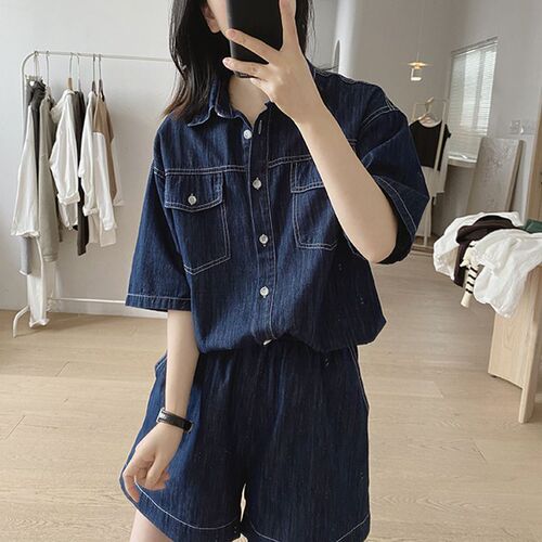 Outerwear thin denim for women to look slimmer summer loose trendy overalls set of two stylish casual