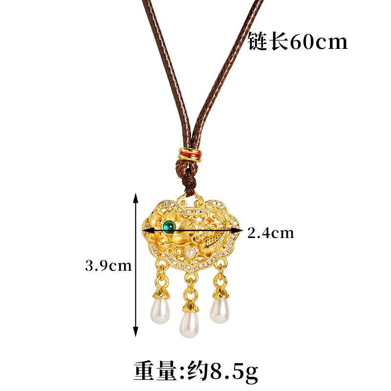 Collar de oro antiguo estilo palacio retro koi lotus colgante de larga vida de bloqueo de moda nacional accesorios que no se desvanecen