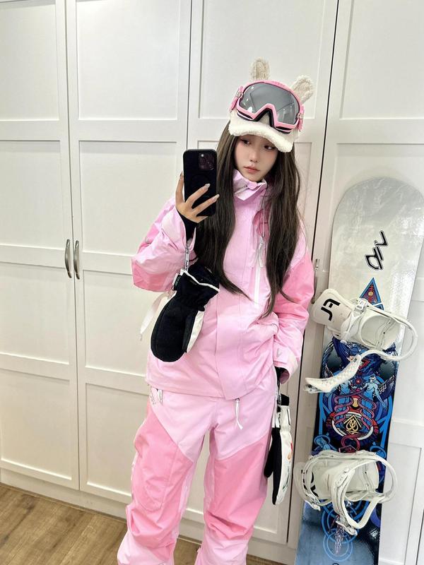 粉色滑雪服套装女款季新款户外三合一防风雪服外套|undefined