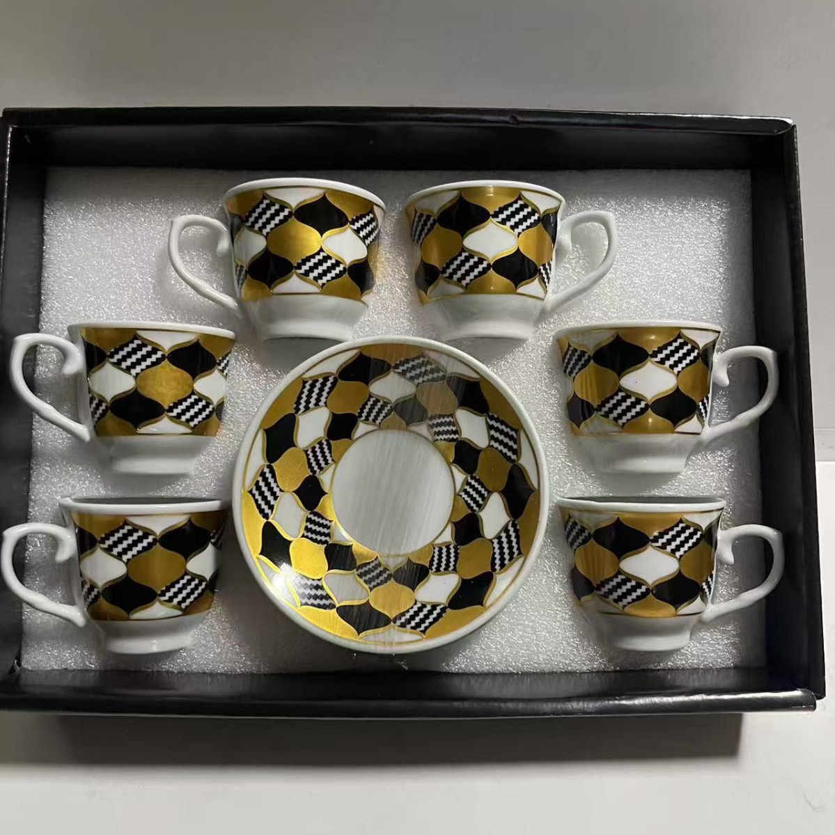 Nuevo conjunto de tazas de café de cerámica europea, tazas de café de estampado transfronterizo, 6 tazas de café de Oriente Medio, 6 platos de café de la tarde