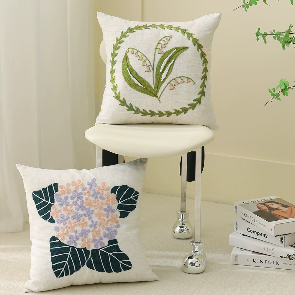 Кож entire lounge cushion для зала офис диван пояс без сердцевины Nordic цветок вышивка наволочка ткань простой подушка