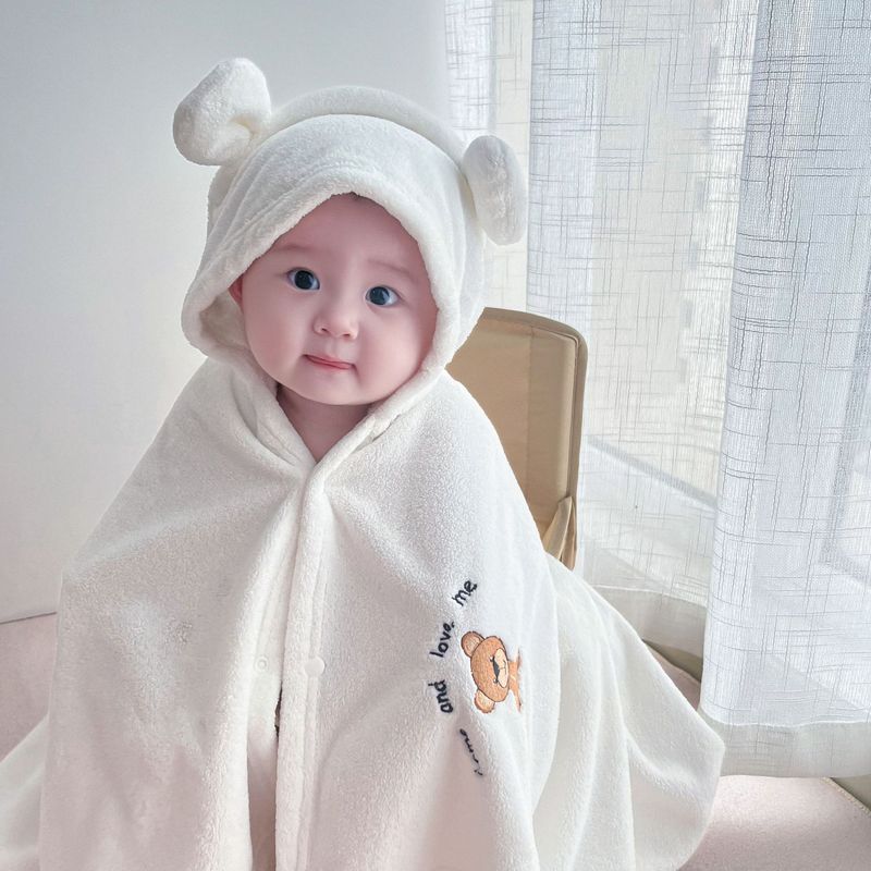 Wholesale Baby Bath Towel Coral Fleece Cotton Absorbent Hooded Cape Embroidered Baby Bath Wrap Autumn and Winter Thickened Soft