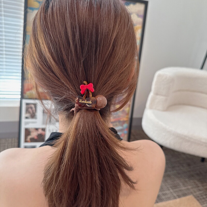甜酷风醋酸豹纹樱桃蝴蝶结发绳甜美可爱少女扎马尾高弹力皮筋发圈|undefined