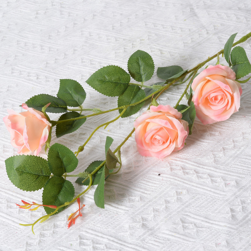 Artificial Rose manojo de 3 pequeñas rosas París Día San Valentín decoración casera la boda falsa flor seda artificial al por mayor