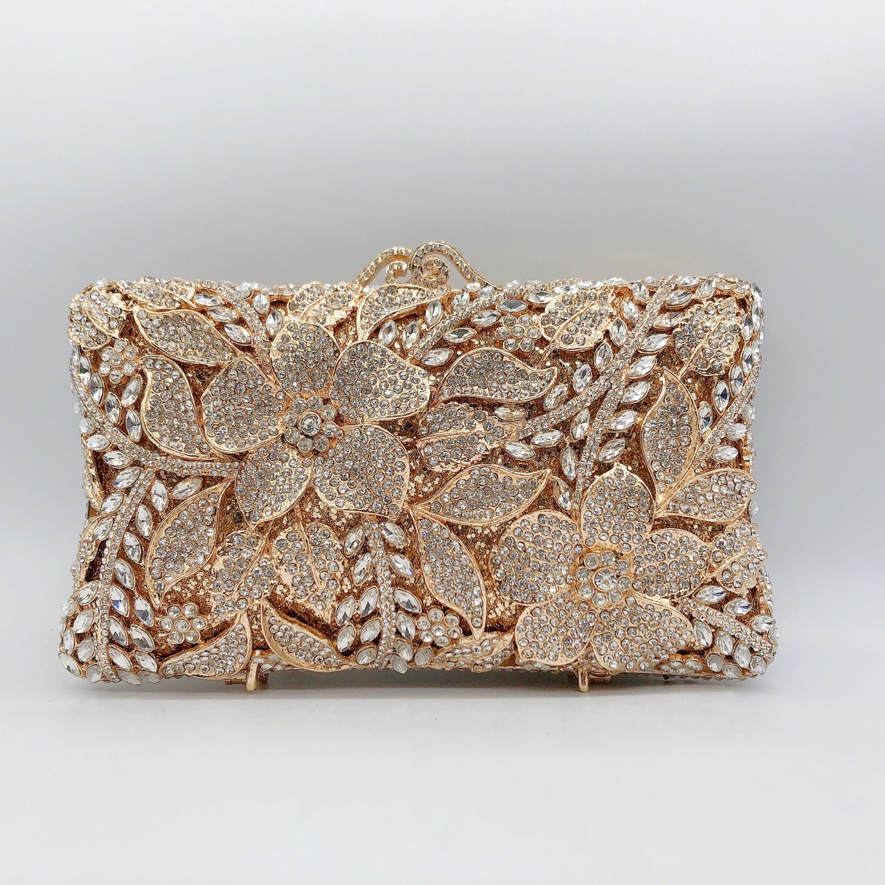 Seleccione estrictamente la nueva bolsa de diamantes de flores, bolsa de diamantes de mano, bolsa de novia, bolsa de boda, bolsa de embrague
