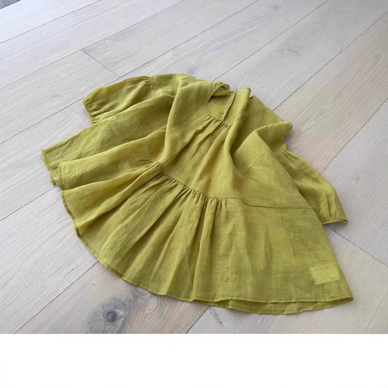 100 Ramie Japanese Style Back Design Shirt Lightweight Puff Sleeve Doll Shirt Loose Slim-fit Top Women