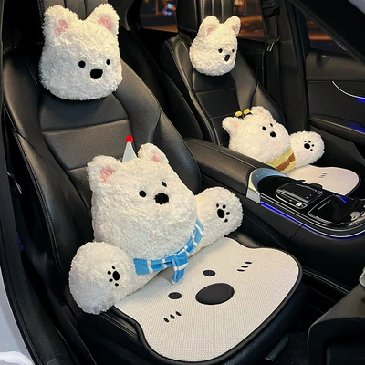 Headrest: Set Cute Cartoon Car Seat - bee-scarf-west-highland-headrest-and-waist-support-front-row-linen-seat-cushion-set-of-6