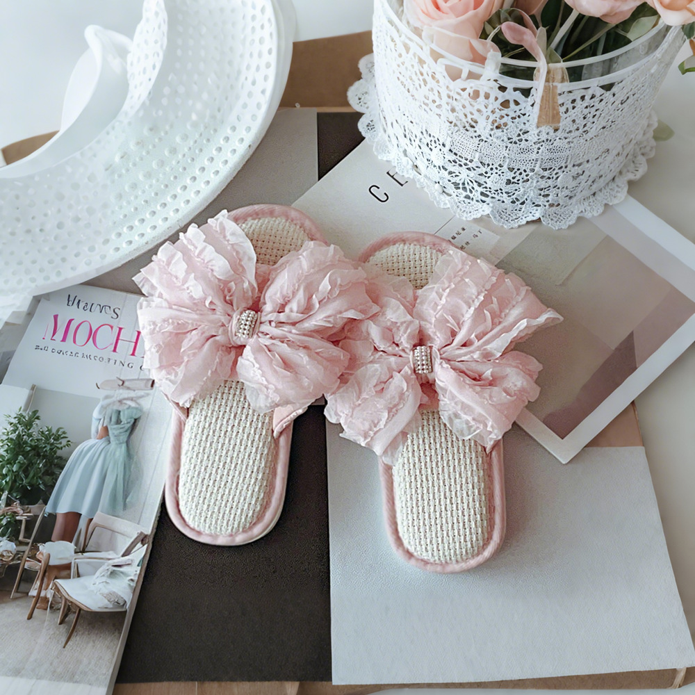 두꺼운 밑단 물떼새 격자 + 리본 - (핑크 + 다이아몬드)