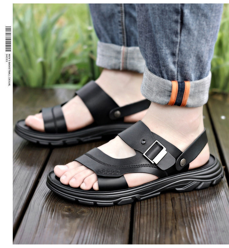 Dép sandal nam quai ngang đế bằng mềm nhẹ thoáng khí kiểu hai cách mang — Màu nâu, màu đen chi tiết 27