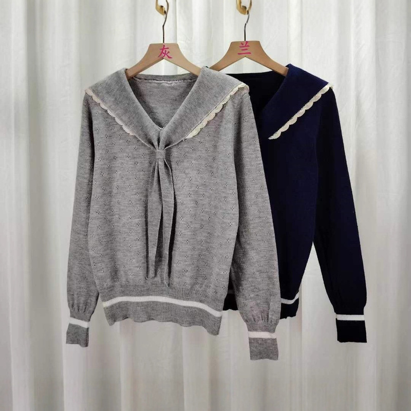 Korean Preppy Style Shawl Navy Collar Small Fragrance Fake Two-Piece Knitted Sweater Pleated Skirt Two-Piece Suit for Women