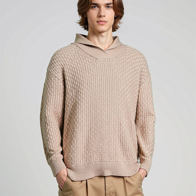 Tendencia de color sólido casual versátil suéter de solapa transfronterizo overhead casual simple hombre delgado explosión camiseta de punto