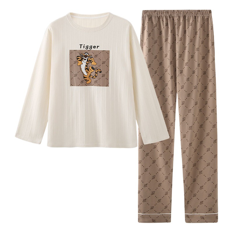 Chunke pijamas para hombre con cuello redondo, traje de primavera y otoño, servicio a domicilio informal, pijamas para hombre, traje de otoño para uso exterior