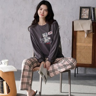 Pajamas Women's Spring and Autumn Long Sleeve Polyester Suit 2022 New Women's ins Style Loose Home Clothes for Autumn and Winter