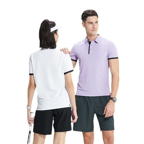 Polyester quick-dry sports polo shirt for men and women, solid color, high-end business casual, adhesive collar, ice silk breathable short sleeve