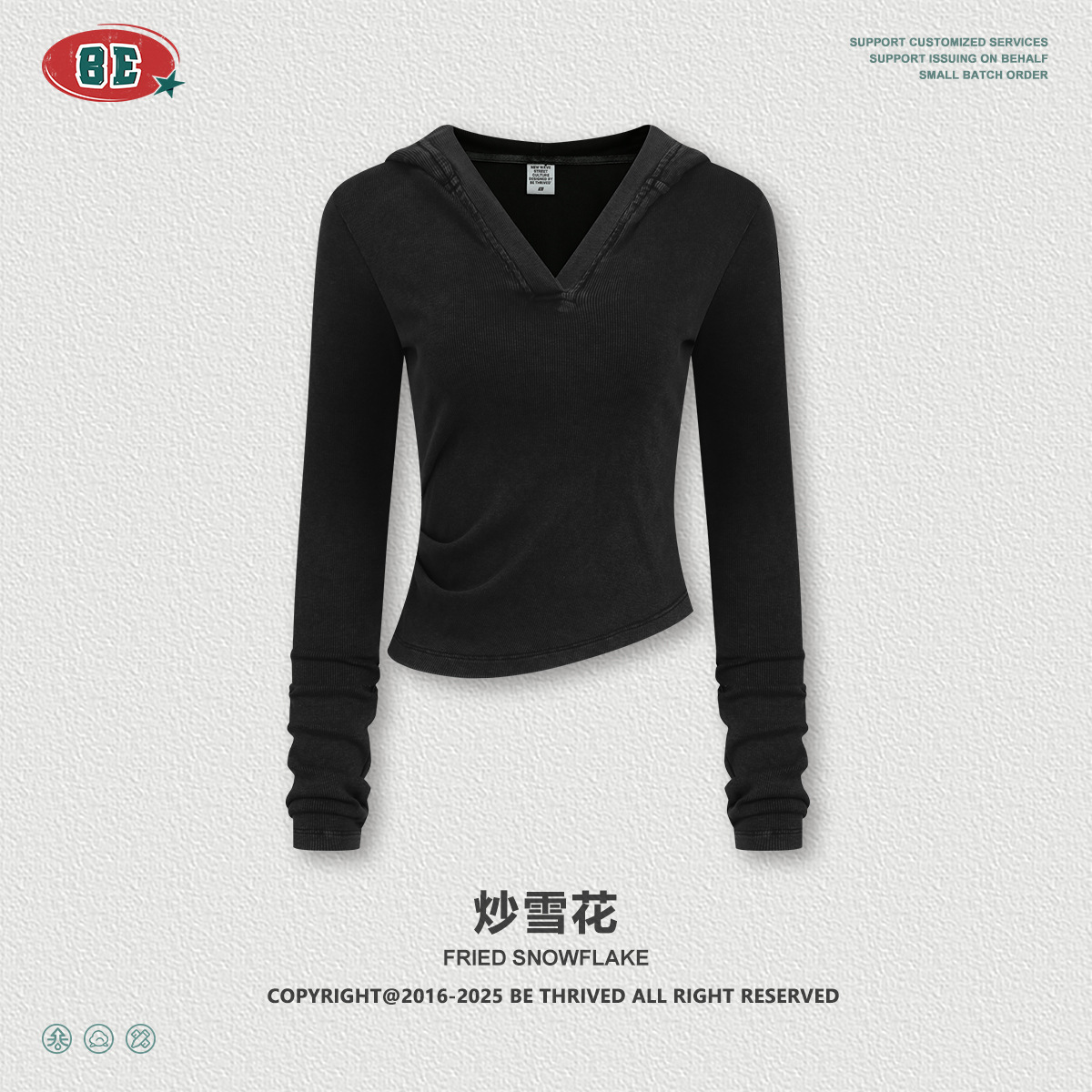 Ropa de mujer BE | Camiseta de Manga Larga con Capucha y Cuello en V, Ajustada a la Cintura, Estilo Retro Casual para Mujer, Otoño 2025