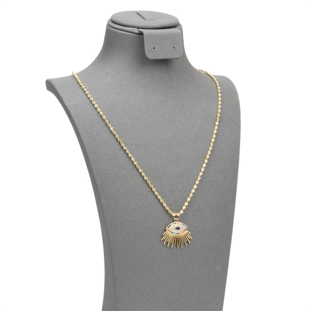 Turkey blue eyes colored diamond pendant copper plated real gold snake bone chain necklace