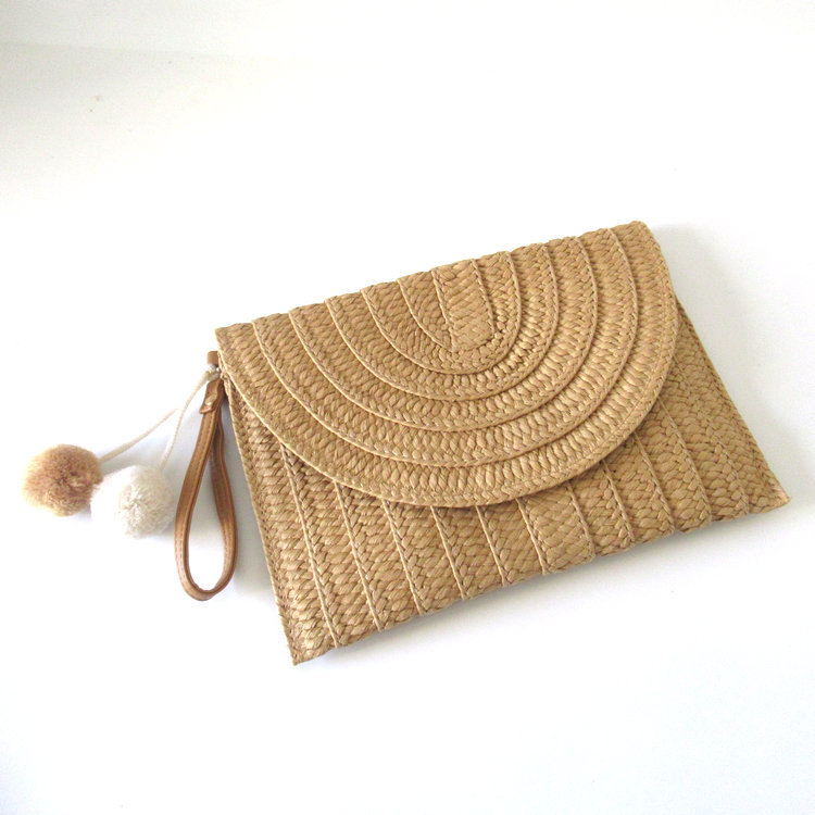 Beige Brown Straw Stripe Solid Color Square Evening Bags display picture 1