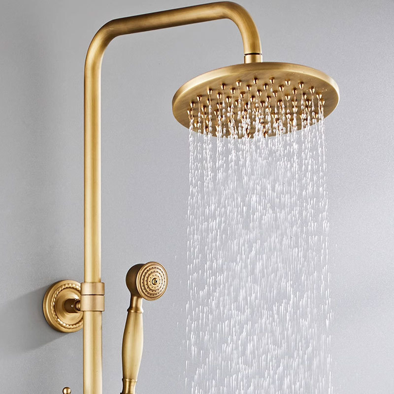 Juego de ducha de estilo retro de lujo europeo explosivo transfronterizo, ducha antigua de cobre, grifo de válvula mezcladora de agua fría y caliente, baño