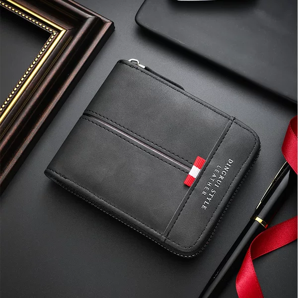 2025 New Cross-border Men's Wallet Short Horizontal Zipper Wallet Coin Purse Vintage Casual Buckle Square Bag