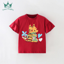 Forestkingdom儿童短袖T恤2025夏季新款女宝宝圆领中小童卡通上衣