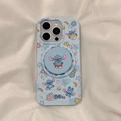 波紋シェルドーナツ スティッチ マグネット式 iPhone17/Apple 16ProMax/15/14対応 携帯電話ケース 女性向け