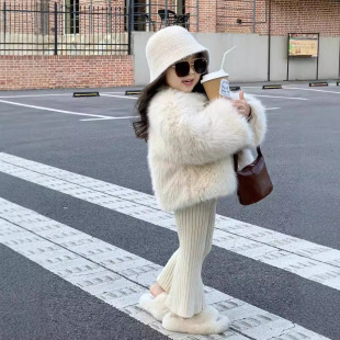 New girls' fleece-lined thickened coat children's fur coat imitation fox fur all-match Western style fur cotton-padded coat fashion