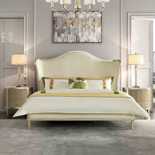 现代美式轻奢简约实木大床 1.8米双人床 卧室别墅简欧式软包婚床