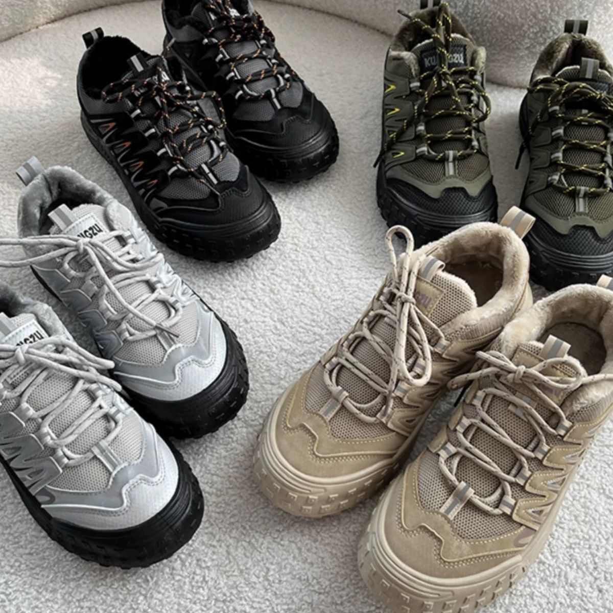 Fleece-Lined Cotton Shoes for Outdoor Hiking and Mountaineering, Winter Thickened Warm Non-Slip Wear-Resistant Men's Casual Sports Shoes