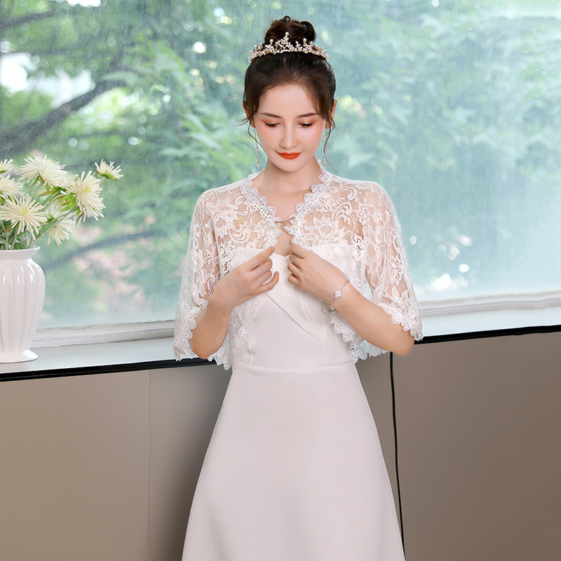 Dress Bride Lace Shawl Outer Wedding Cardigan Hollow Thin Arm Covering Summer Large Size Western Style High-end