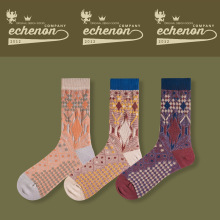 2024 ECHENON秋冬新款精梳棉袜子男潮双路无骨菱形复古街头中筒袜