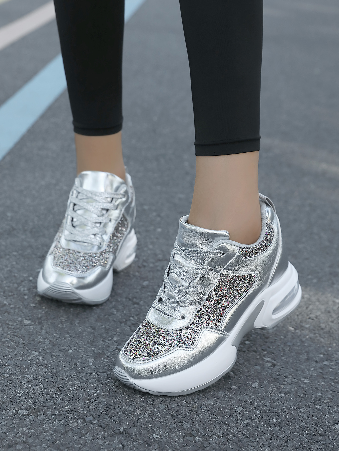 Damen Herbstmode All-in-One-Erhöhung Damenschuhe dicke Sohle Freizeitsportschuhe_voghion.com