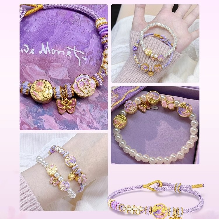 Jiu Fengxiang 999 Pure Gold and Silver-Plated Forbidden City Tulip Gold Bracelet Monet Garden Series Woven Bracelet for Women