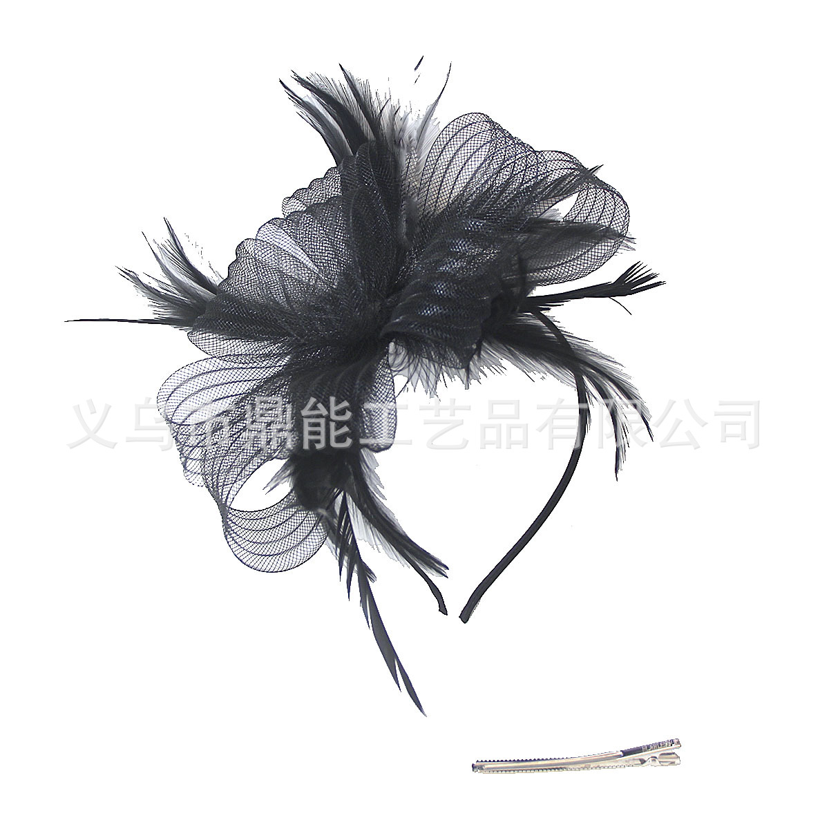 Amazon Wave Elastic Mesh Handmade Bow Feather Hair Accessories Performance Banquet Party Hair Accessories Headdress