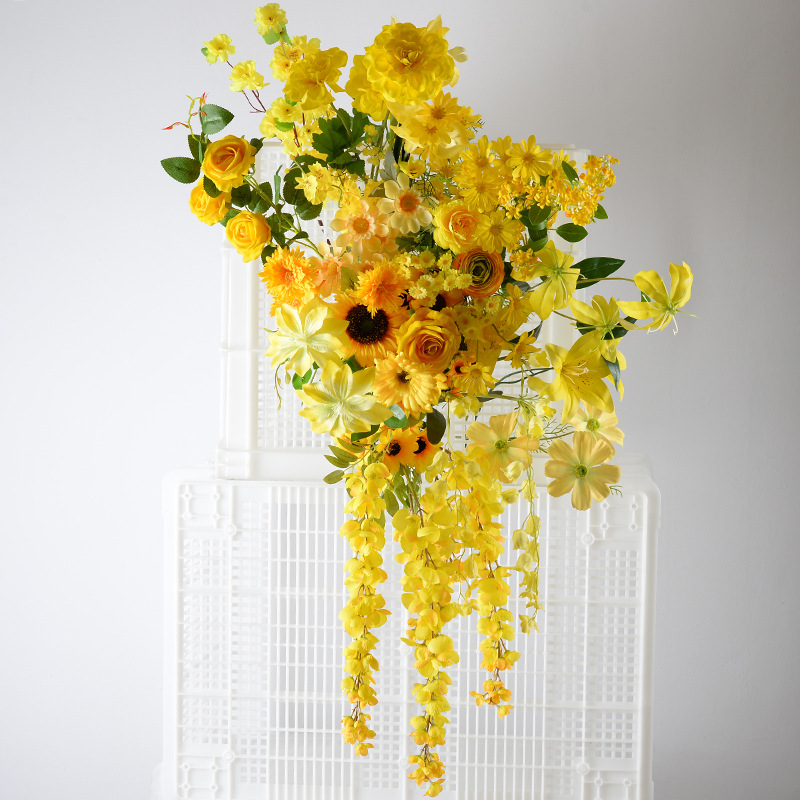Flor artificial Serie amarilla dopamina Material de la flor de la boda Rosa artificial Flor falsa Sala de bodas Decoración del hogar Flor artificial