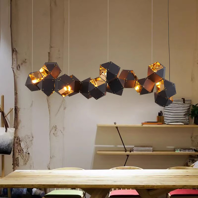 北欧吊灯后现代简约多边形创意魔方DNA酒店设计师餐厅吧台灯具