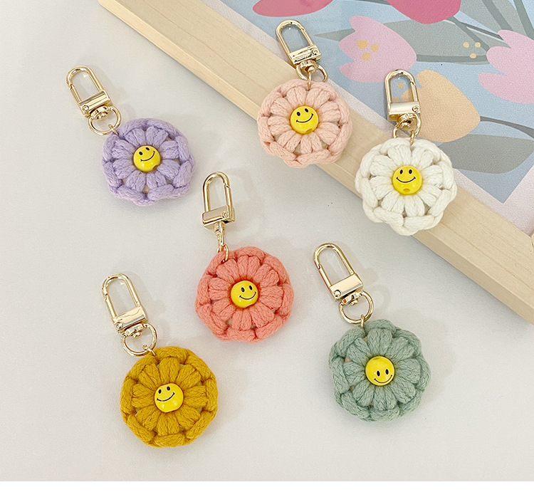 Cute Smiley Face Flower Fabric Metal Bag Pendant Keychain 1 Piece
