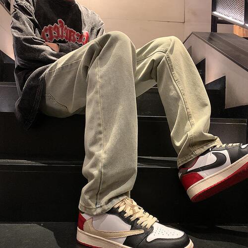 Washed Vintage Yellow Clay Color Slim Fit Men's Spring and Autumn Straight Leg Mini Foot Slimming Narrow Version American Street Pants