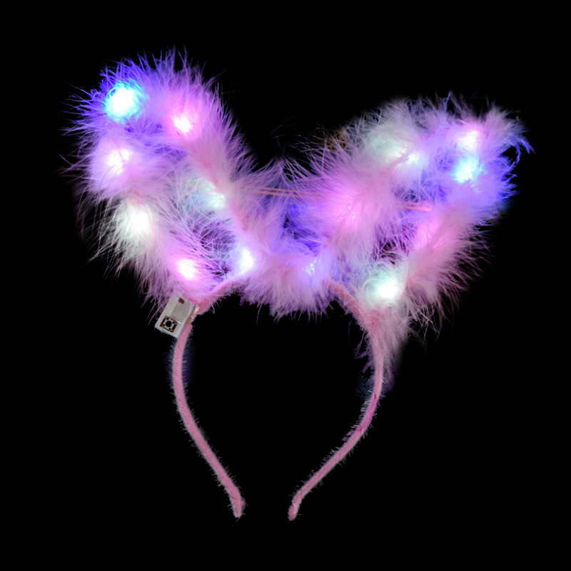 Nueva 14 lámpara pluma Orejas de conejo brillante aro pelo para empujar pluma brillante Ángel diadema