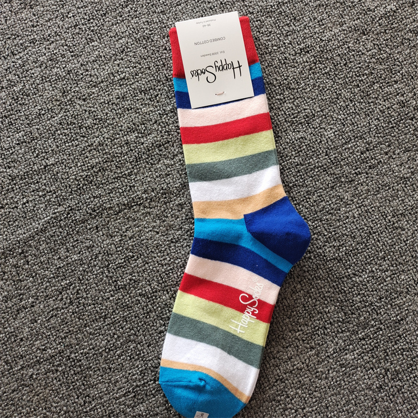 2025d 2025d New Swedish Trendy Brand Ins Happy Striped Polka Dot Mid-Calf Colorful Internet Celebrity Cotton Socks_voghion.com