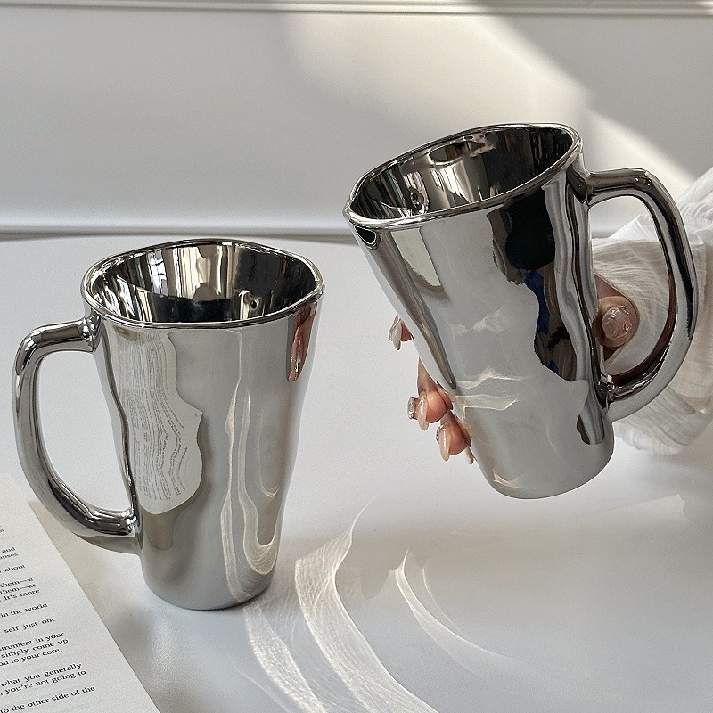 ins創意鐳射銀帶把杯小眾設計家用馬克杯高顏值咖啡杯牛奶杯水杯